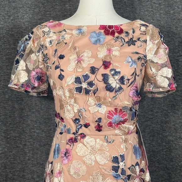 JS Collections Magnolia Pleat-Sleeve Floral Gown Rose Gold Multi Size 2 - Picture 2 of 15
